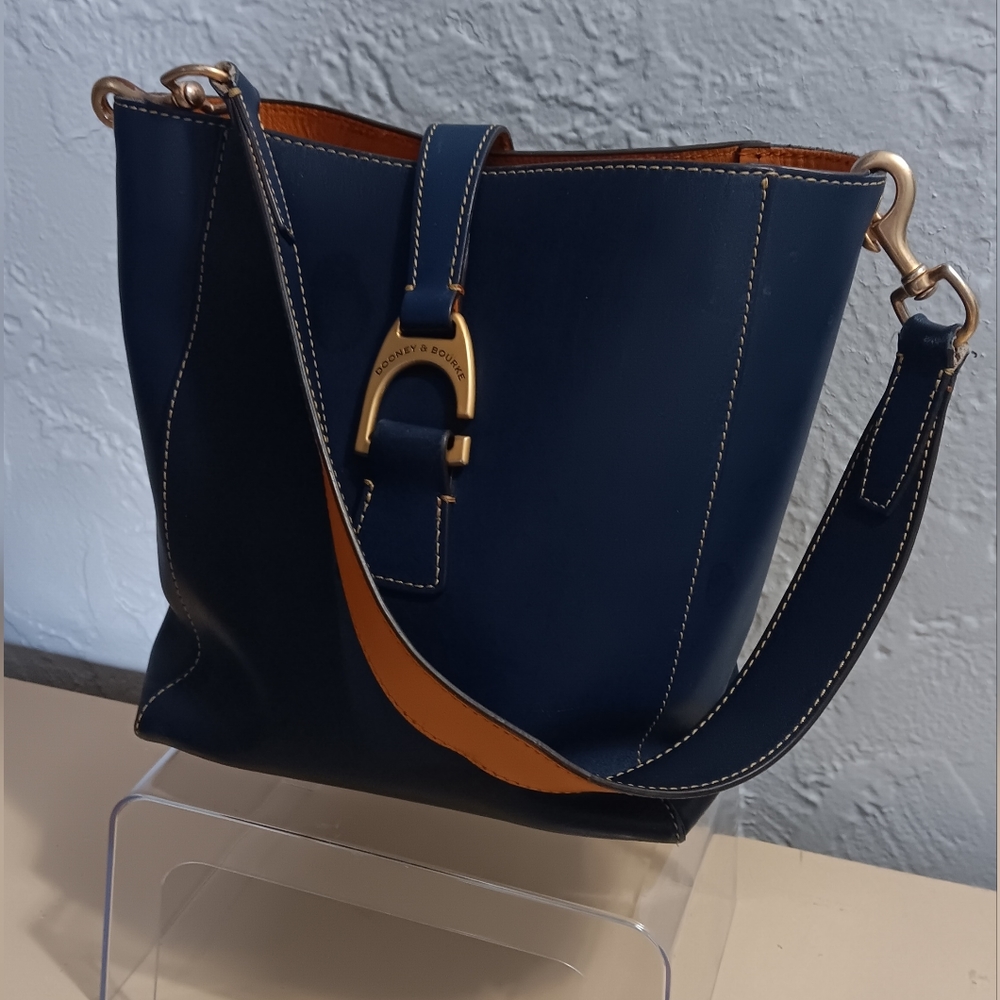 Dooney and Bourke Navy and Orange Bucket Bag Purse Used
